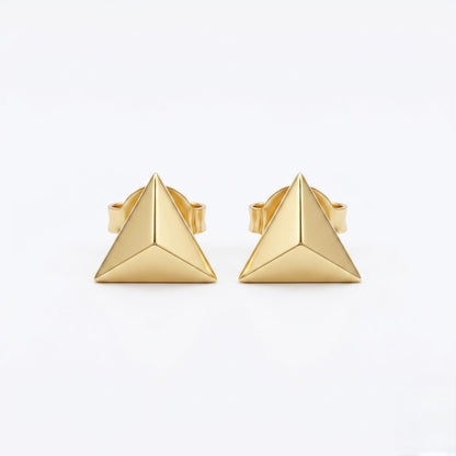 9K Gold Pyramid Shield Second Stud Earrings