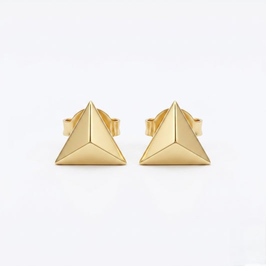 9K Gold Pyramid Shield Second Stud Earrings