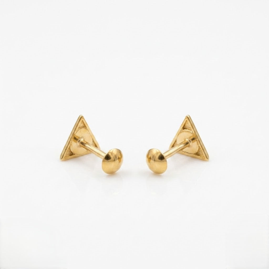 9K Gold Pyramid Shield Second Stud Earrings