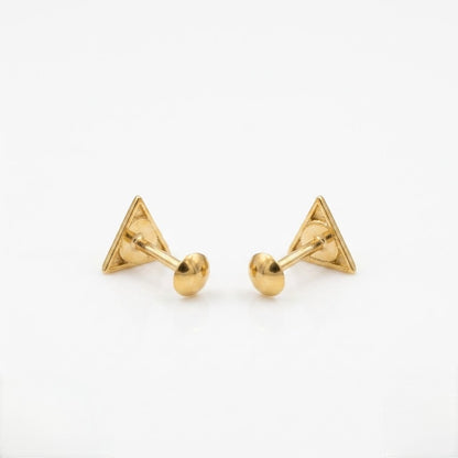 9K Gold Pyramid Shield Second Stud Earrings
