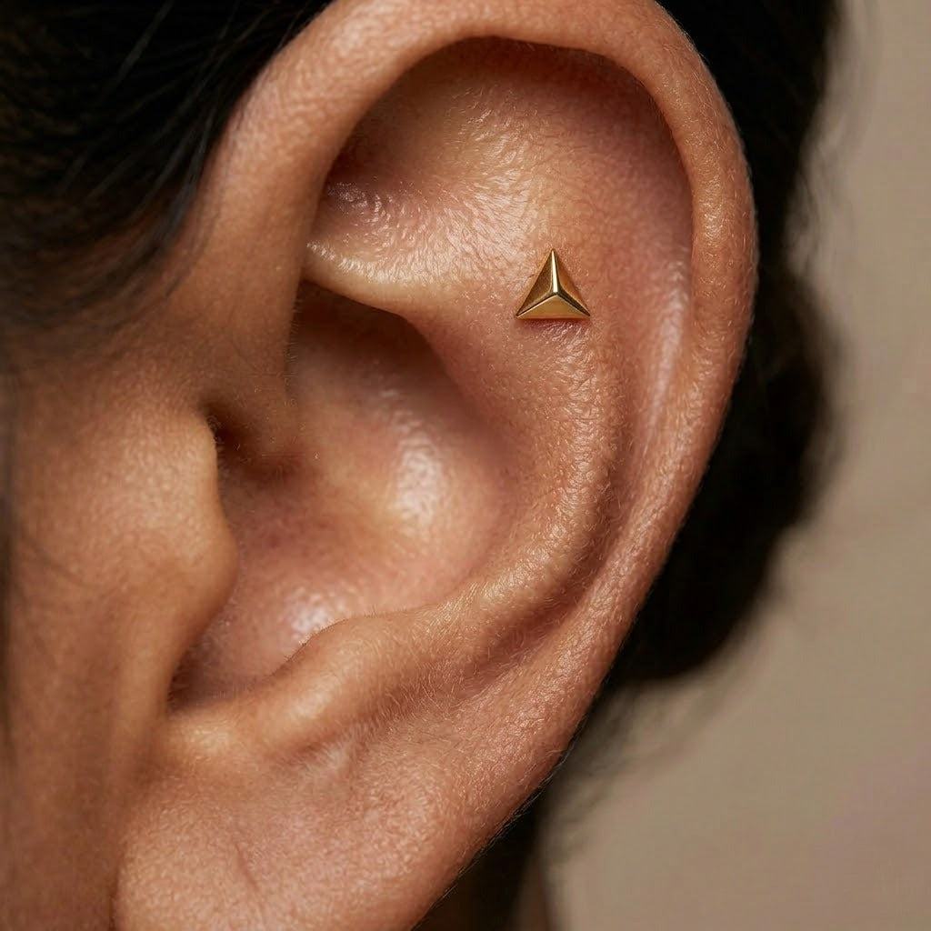 9K Gold Pyramid Shield Second Stud Earrings