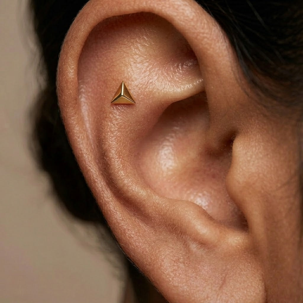 9K Gold Pyramid Shield Second Stud Earrings