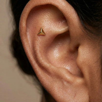 9K Gold Pyramid Shield Second Stud Earrings