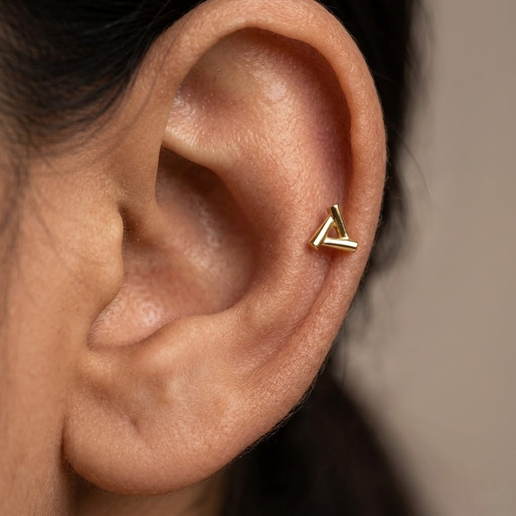 9K Gold Sleek Alpha Triangle Second Stud Earrings