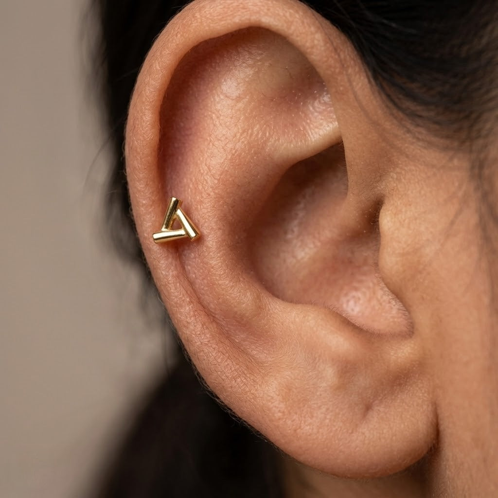 9K Gold Sleek Alpha Triangle Second Stud Earrings