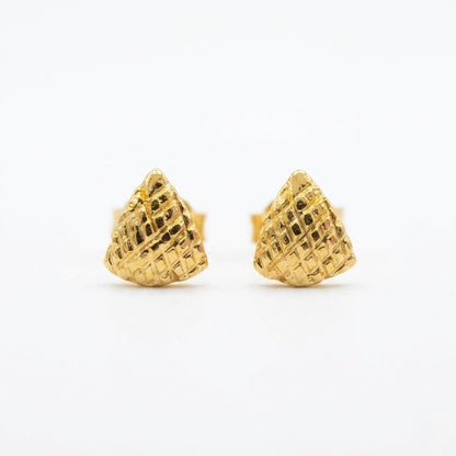 9K Gold Textured Triangle Second Stud Earrings