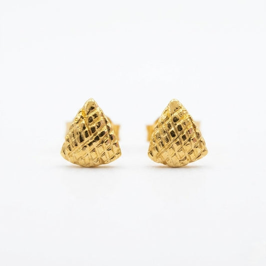 9K Gold Textured Triangle Second Stud Earrings