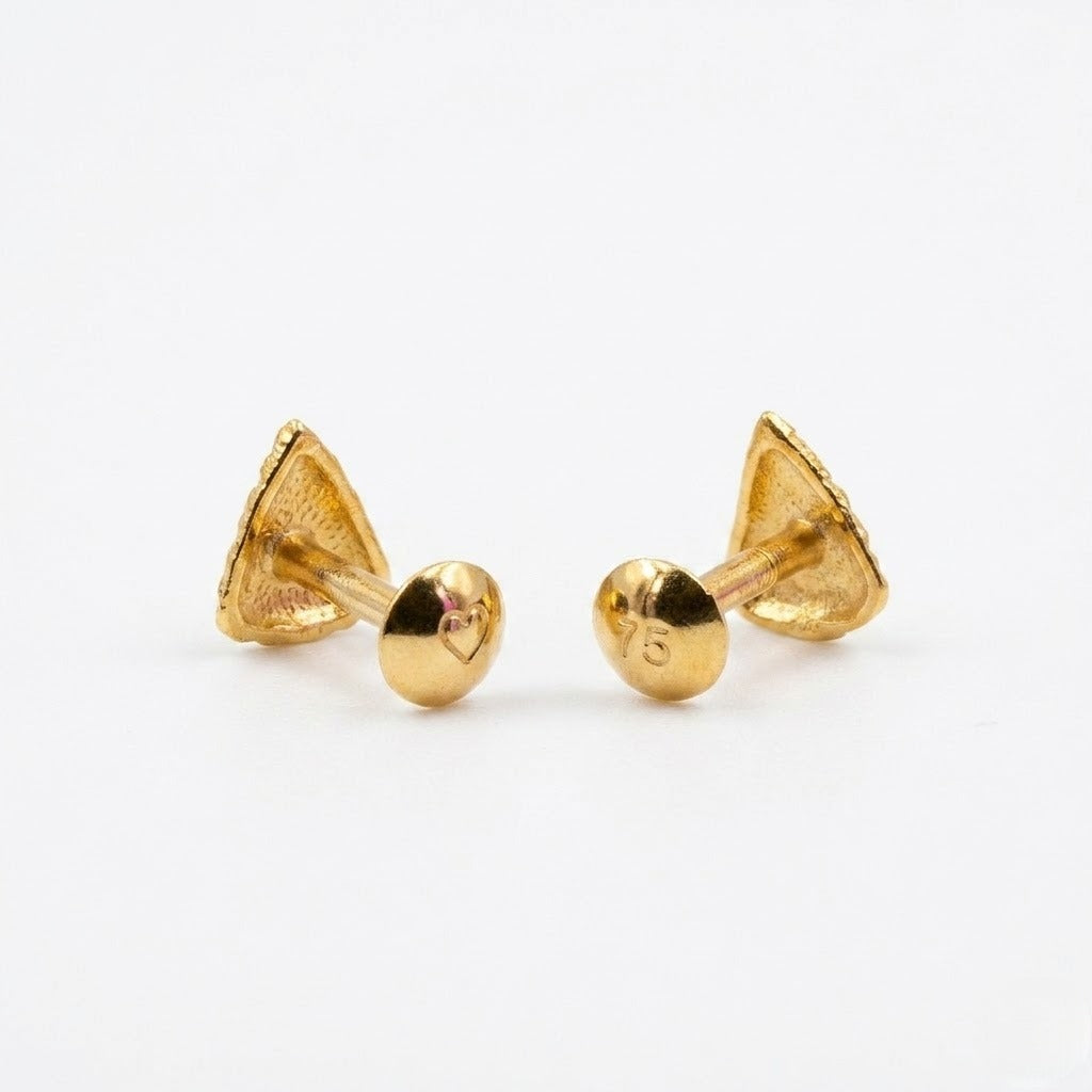 9K Gold Textured Triangle Second Stud Earrings