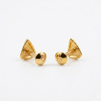 9K Gold Textured Triangle Second Stud Earrings