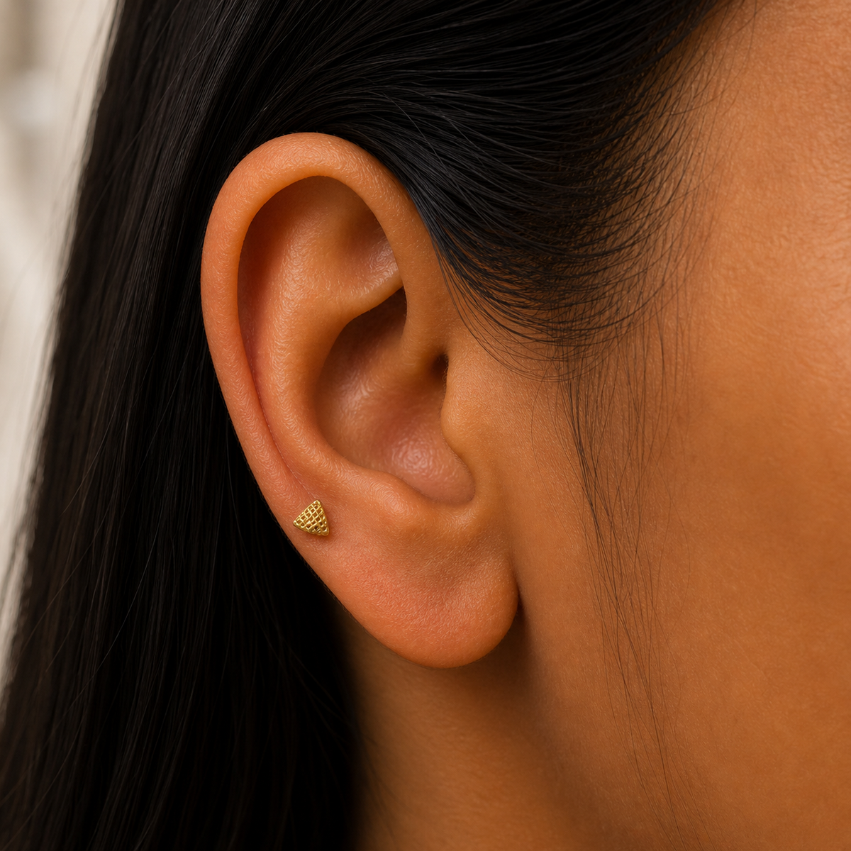 9K Gold Textured Triangle Second Stud Earrings