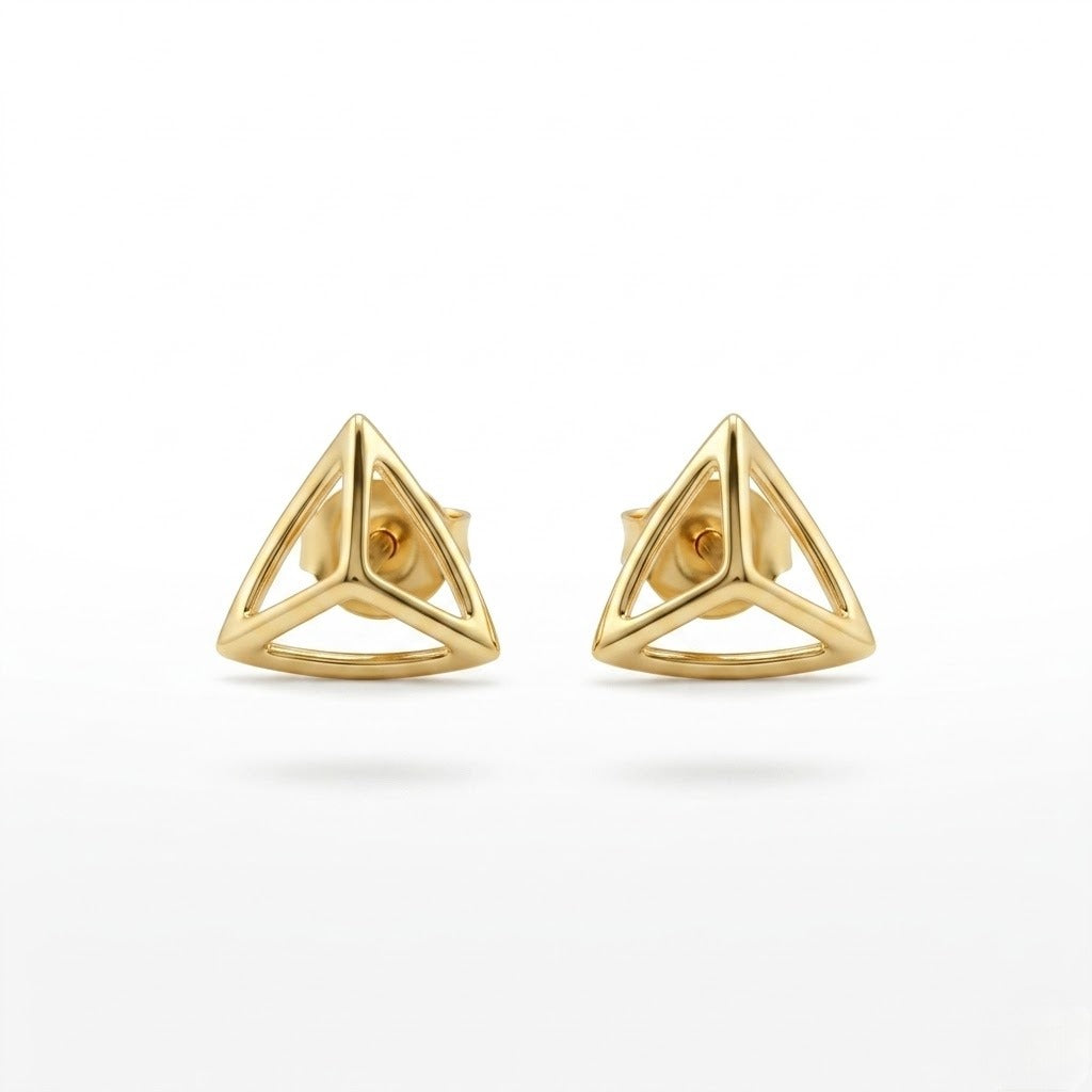 9K Gold Open Triangle Second Stud Earrings