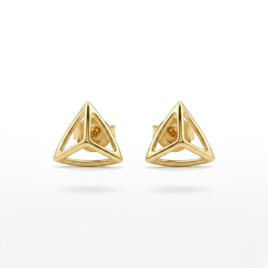 9K Gold Open Triangle Second Stud Earrings