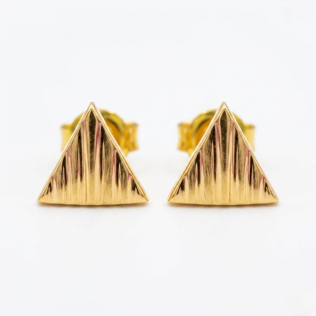 9K Gold Fluted Triangle Second Stud Earrings