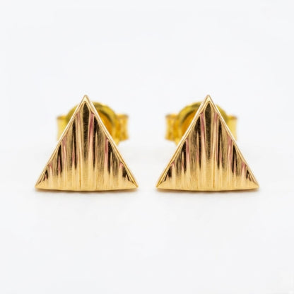 9K Gold Fluted Triangle Second Stud Earrings