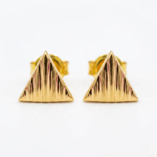 9K Gold Fluted Triangle Second Stud Earrings