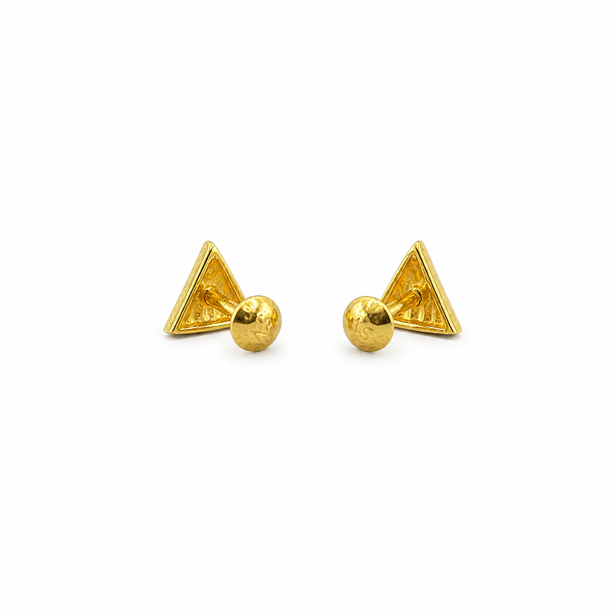 9K Gold Fluted Triangle Second Stud Earrings