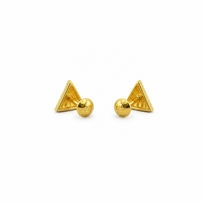 9K Gold Fluted Triangle Second Stud Earrings