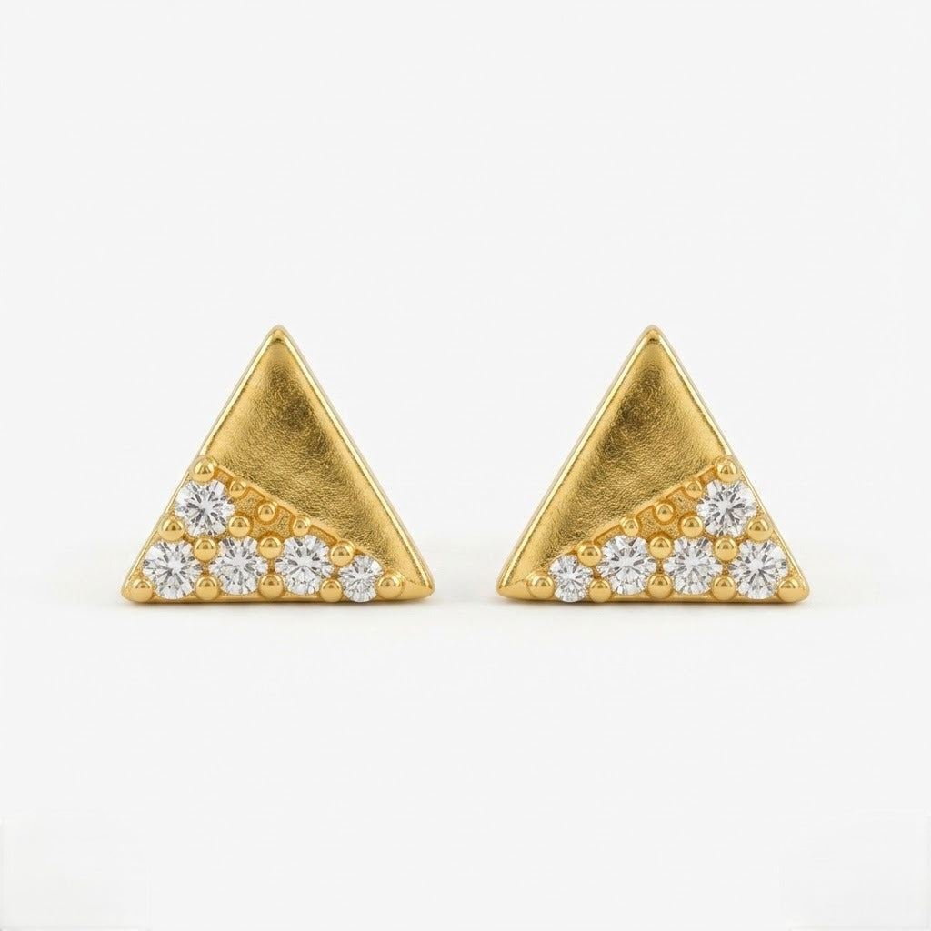 9K Gold White Stone Triangle Second Stud Earrings