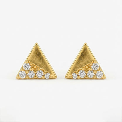 9K Gold White Stone Triangle Second Stud Earrings