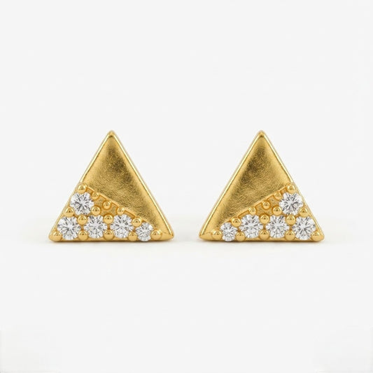 9K Gold White Stone Triangle Second Stud Earrings