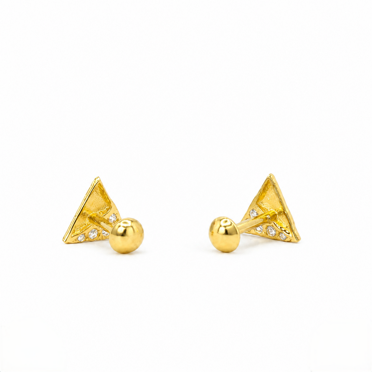 9K Gold White Stone Triangle Second Stud Earrings