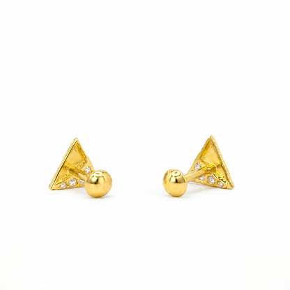 9K Gold White Stone Triangle Second Stud Earrings