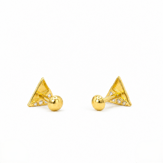 9K Gold White Stone Triangle Second Stud Earrings