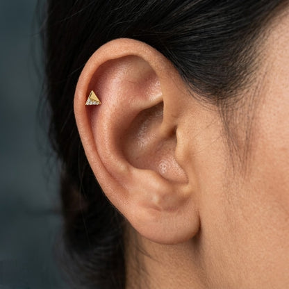 9K Gold White Stone Triangle Second Stud Earrings