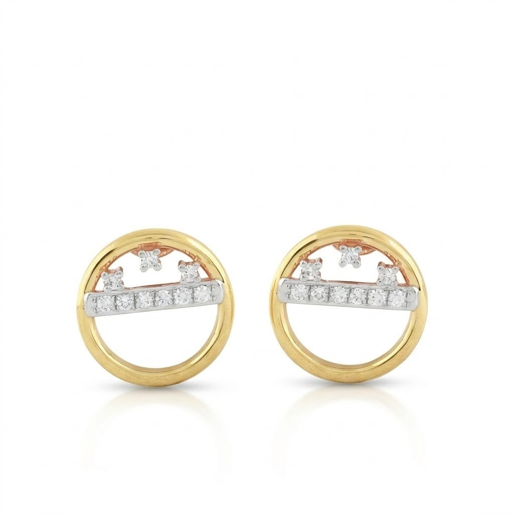Double Tone Circle Diamond Gold Earrings