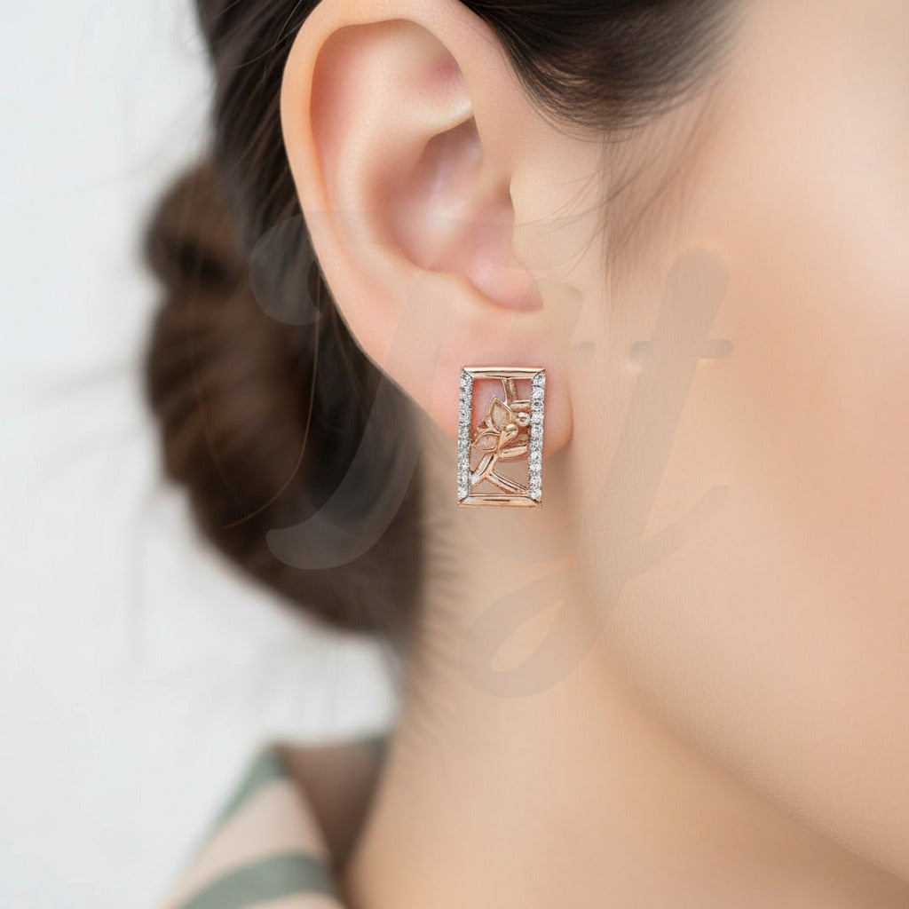 Rectangle Butterfly Gold Earrings