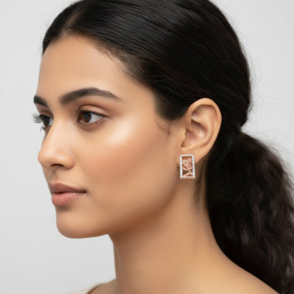 Rectangle Butterfly Gold Earrings