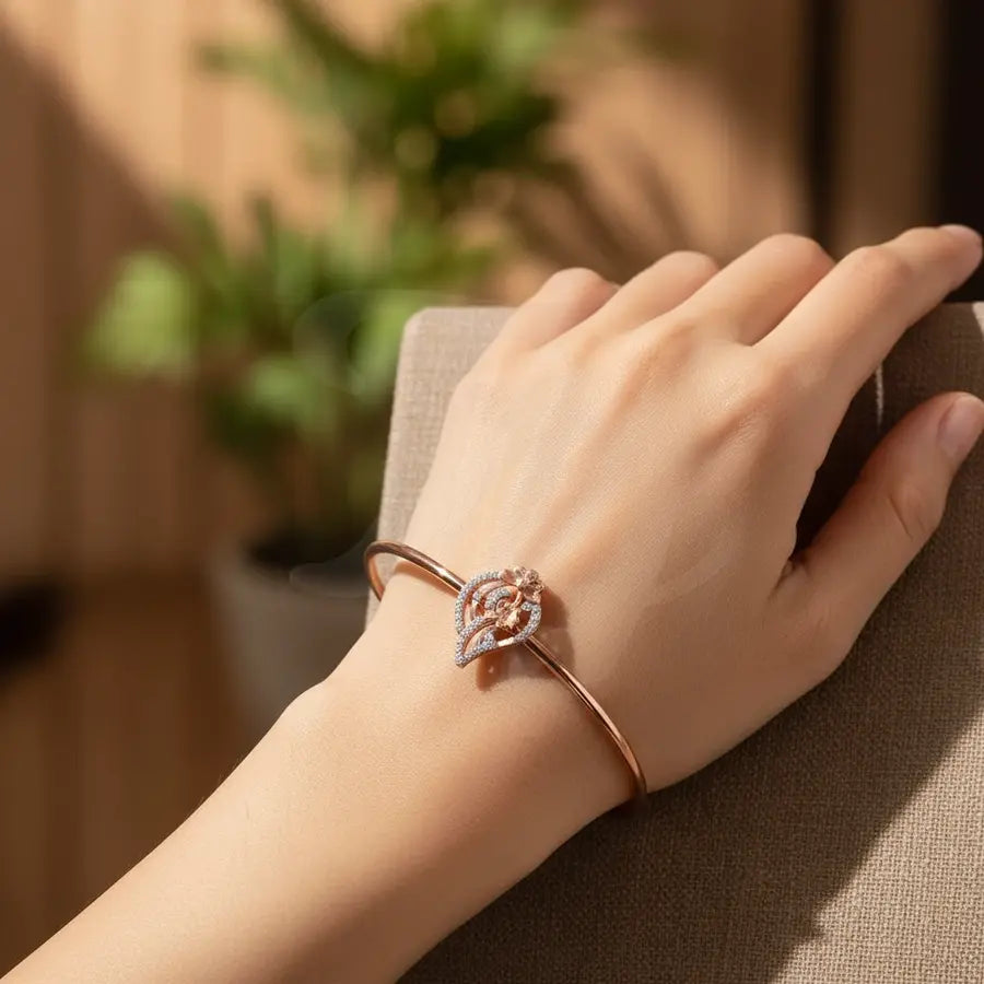 Leaf and Floral Harmony Gold Bangle
