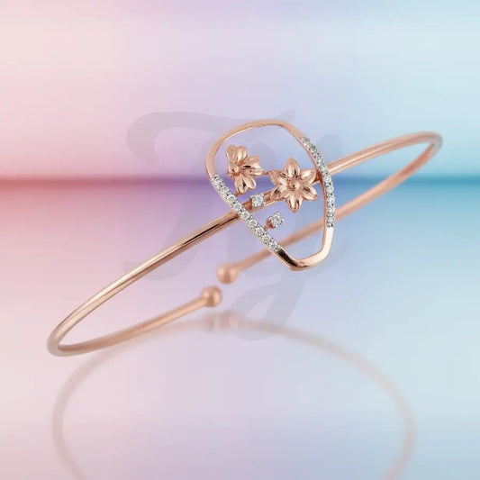 Twin Blossoms with Gems Gold Bangle