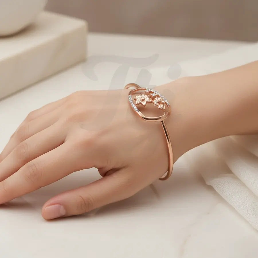 Twin Blossoms with Gems Gold Bangle