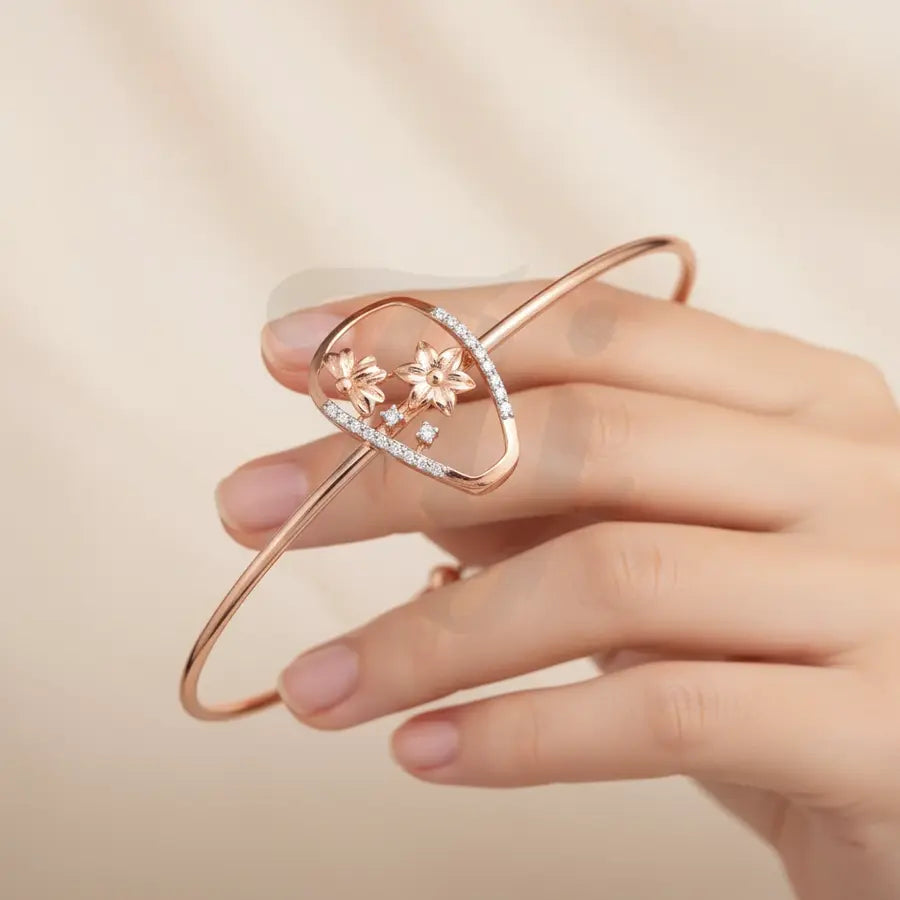 Twin Blossoms with Gems Gold Bangle