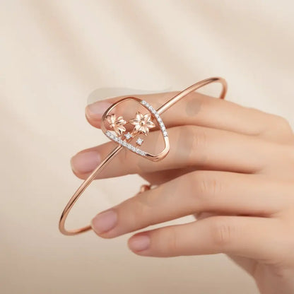 Twin Blossoms with Gems Gold Bangle