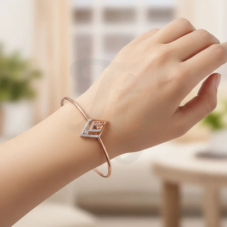 Butterfly within Diamond Frame Gold Bangle