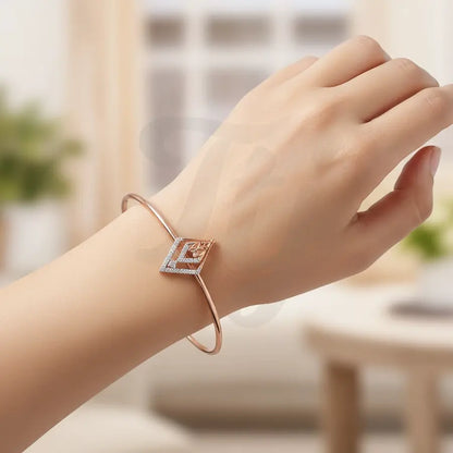 Butterfly within Diamond Frame Gold Bangle
