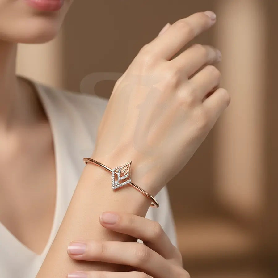 Butterfly within Diamond Frame Gold Bangle