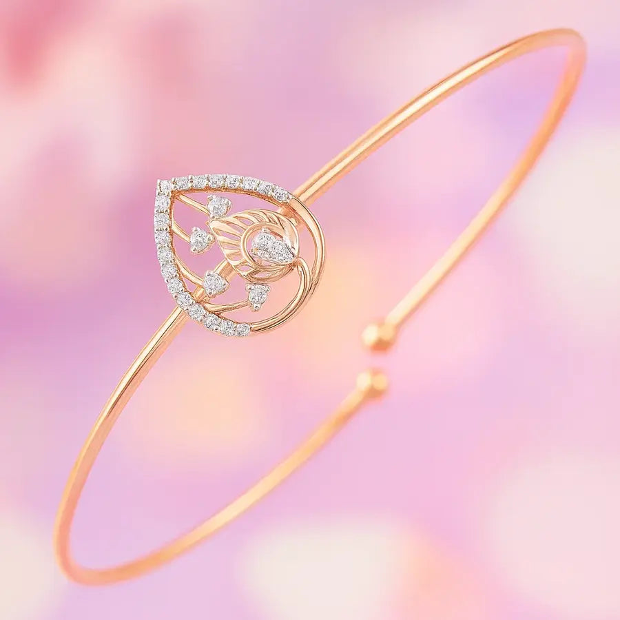 Ornate Feather Drops Gold Bangle