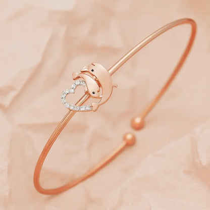 Dolphin Heart Whimsy Gold Bangle