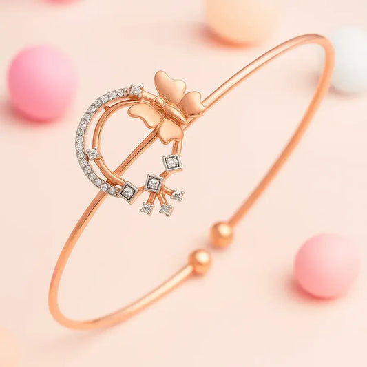 Arched Stones Butterfly Gold Bangle