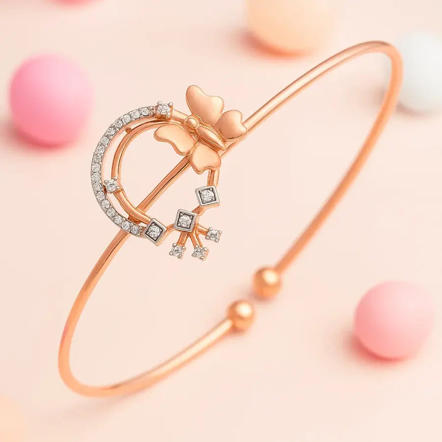 Arched Stones Butterfly Gold Bangle