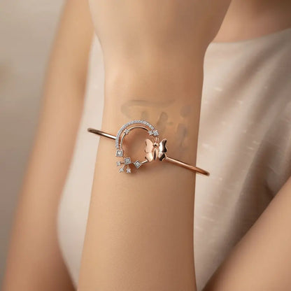Arched Stones Butterfly Gold Bangle