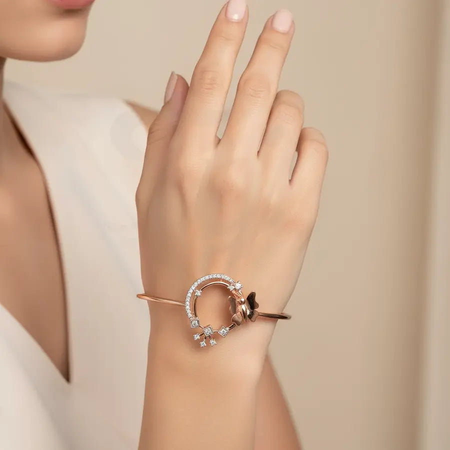 Arched Stones Butterfly Gold Bangle