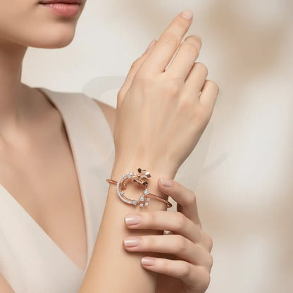 Arched Stones Butterfly Gold Bangle