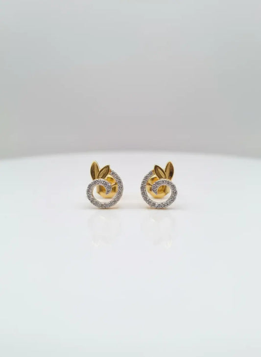 Spiral & Twin Leaves Gold Earrings