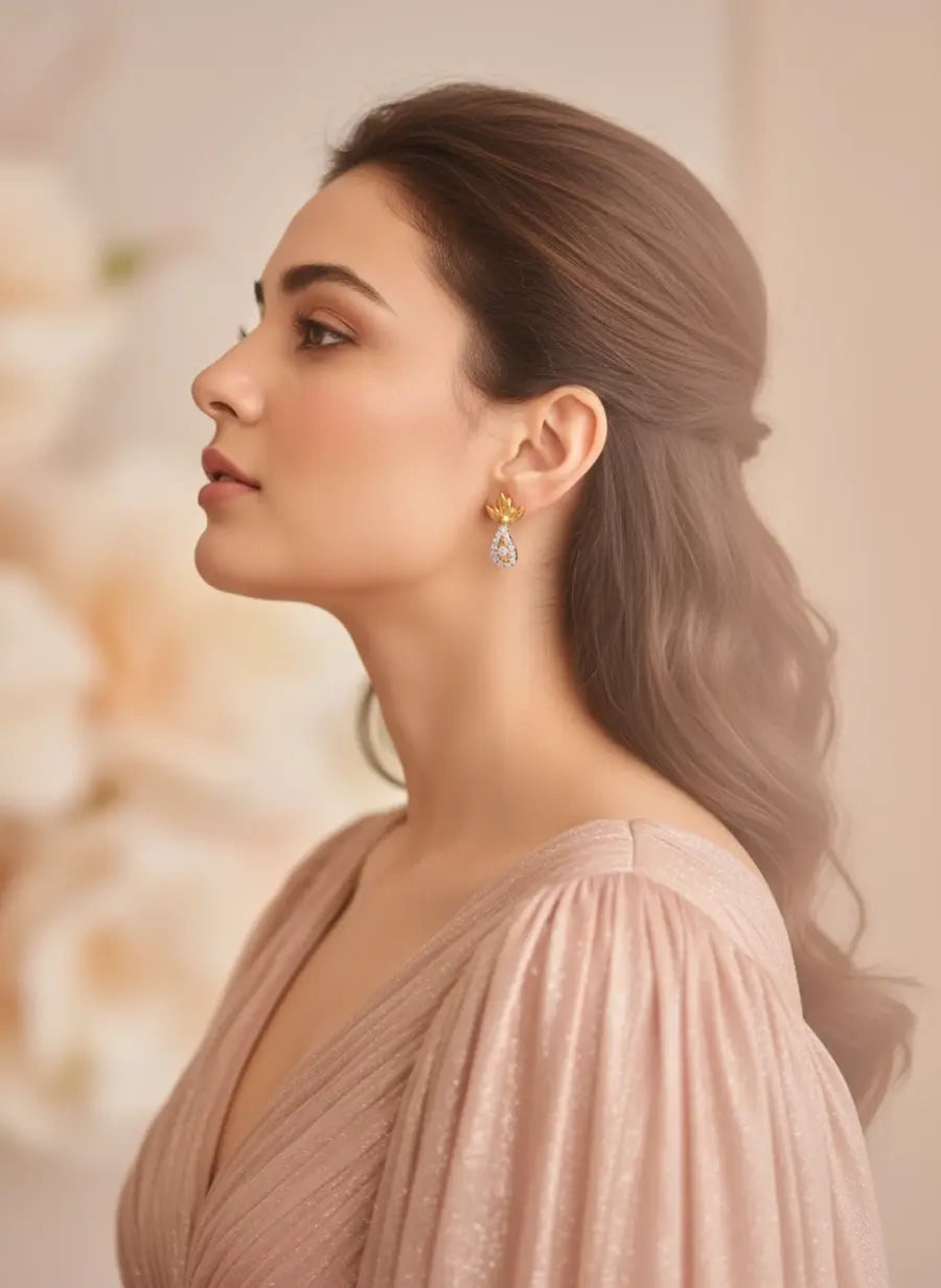 Lotus Dewdrop Gold Earrings
