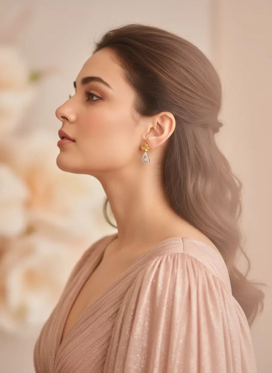 Lotus Dewdrop Gold Earrings
