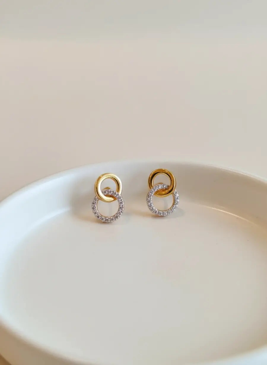 Dual Circle Harmony Gold Earrings